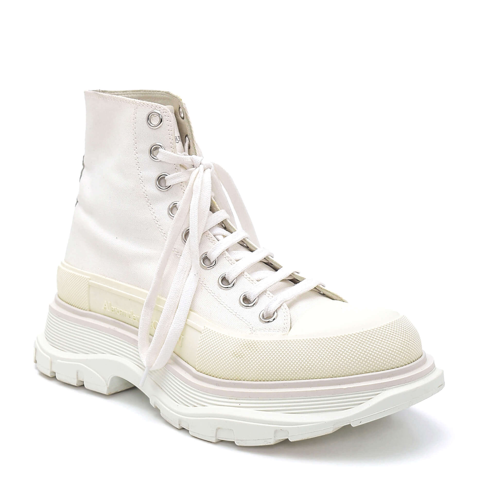 Alexander McQueen - White Canvas Lace Up Tread Slick High Top Sneakers